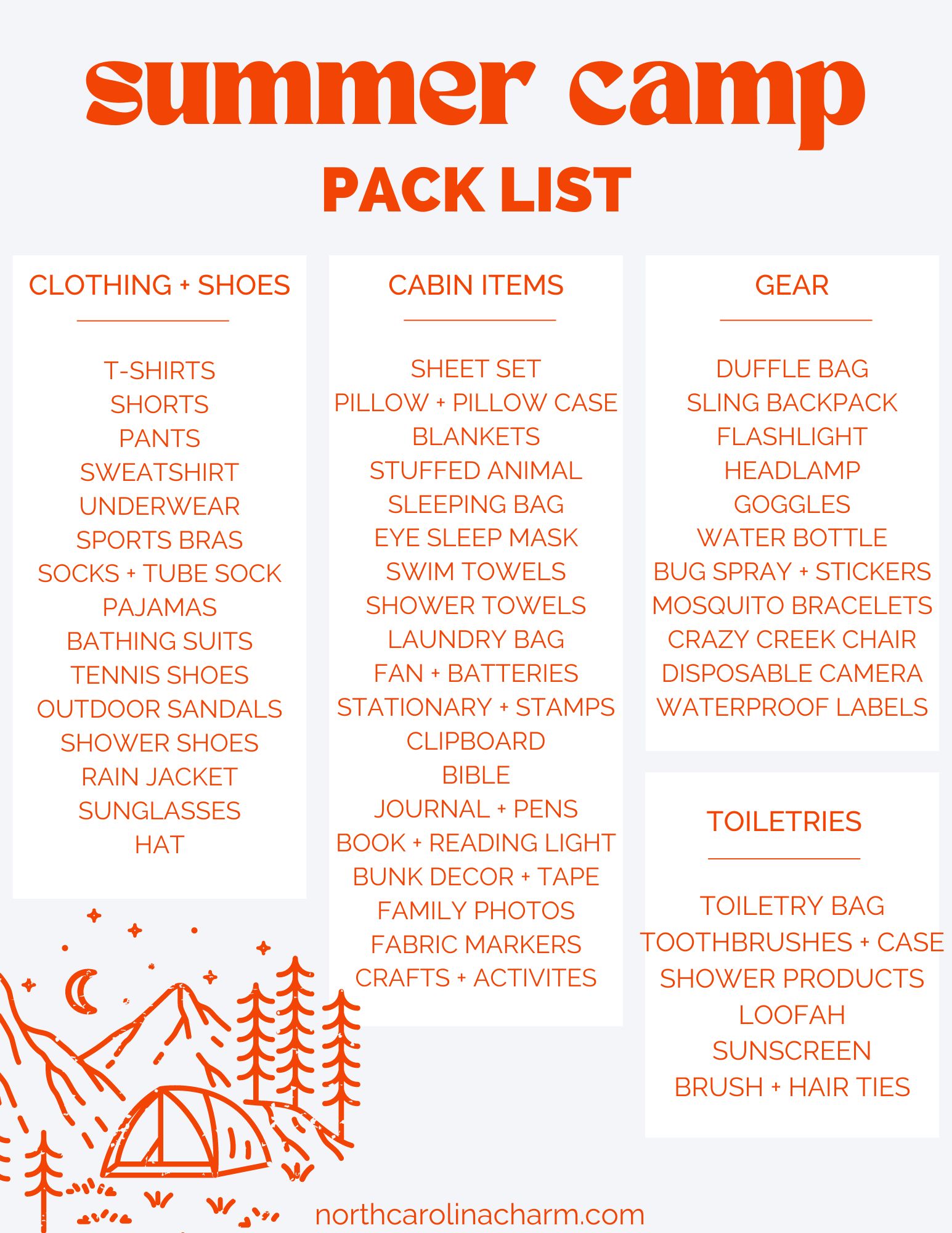 Summer Camp Packing List